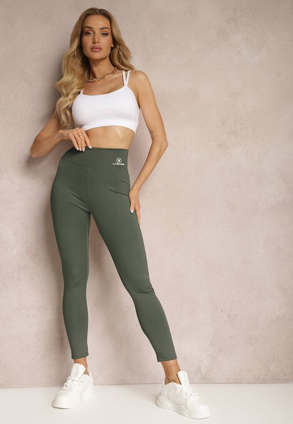 Renee - Ciemnozielone Legginsy High Waist z Gumką w Pasie Cloen. Okazja: na co dzień, na spacer. Stan: podwyższony. Kolor: zielony. Styl: klasyczny, casual