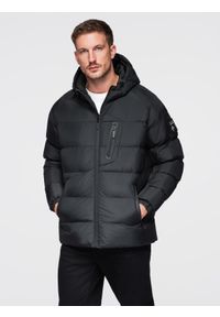 Ombre Clothing - Pikowana ocieplana kurtka męska z raglanowym rękawem – czarna V4 - Rozmiar: M. Typ kołnierza: kołnierzyk stójkowy. Kolor: czarny. Materiał: syntetyk, materiał. Długość rękawa: raglanowy rękaw. Wzór: aplikacja