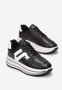 Born2be - Czarne Sneakersy na Platformie z Wstawkami Elisandra. Kolor: czarny. Obcas: na platformie #4