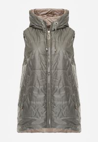 Born2be - Zielona Kamizelka z Nieodpinanym Kapturem i Geometrycznym Pikowaniem Kalousa. Okazja: na co dzień. Kolor: zielony. Materiał: jeans, dresówka. Długość rękawa: długi rękaw. Wzór: geometria. Styl: casual, klasyczny #1