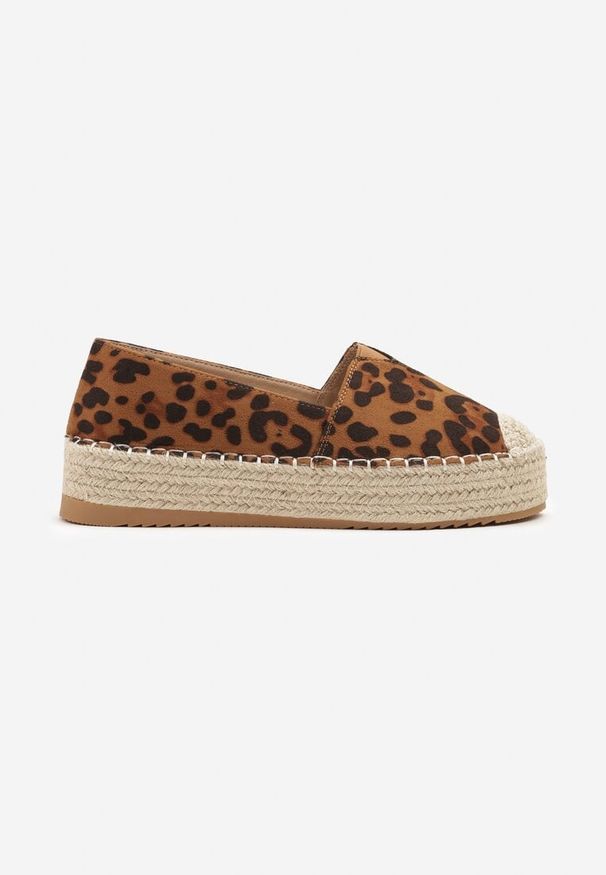 Born2be - Panterkowe Espadryle na Plecionej Platformie z Ekozamszu Avalana. Materiał: len. Obcas: na platformie. Styl: elegancki