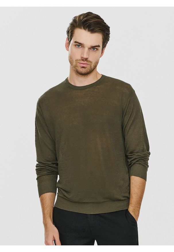 PAKO LORENTE – Zielony lniany sweter P24SP-2X-003-Z-0 - Pako Lorente. Kolor: zielony, niebieski. Materiał: len. Wzór: gładki. Sezon: wiosna, lato