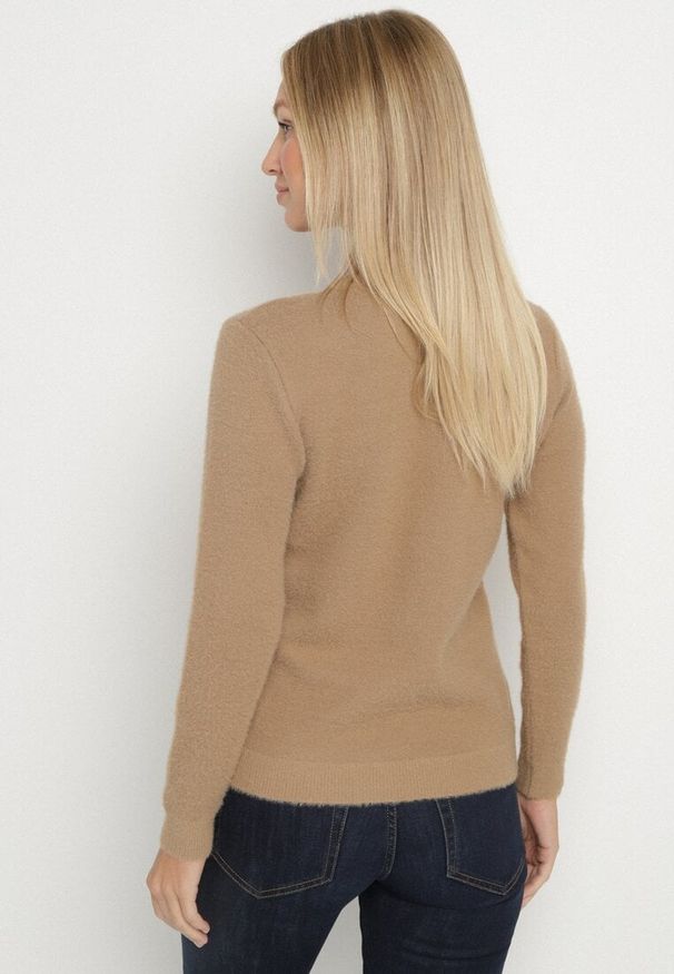 Born2be - Ciemnobeżowy Sweter z Wełną w Klasycznym Stylu Firrive. Okazja: na co dzień. Kolor: beżowy. Materiał: wełna. Styl: klasyczny