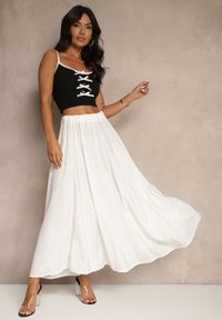 Renee - Biała Spódnica z Wiskozą o Rozkloszowanym Kroju Addlia. Okazja: na co dzień. Kolor: biały. Materiał: wiskoza. Styl: elegancki, casual