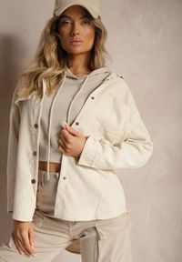 Renee - Jasnobeżowa Klasyczna Koszula Sztruksowa Nevettis. Kolor: beżowy. Materiał: sztruks. Styl: klasyczny