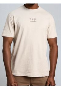 Sinsay - Bawełniana koszulka z nadrukiem - beżowy. Kolor: beżowy. Materiał: bawełna. Wzór: nadruk #1