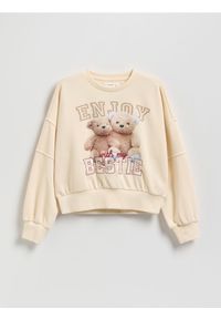 Reserved - Bawełniana bluza z nadrukiem - kremowy. Kolor: kremowy. Materiał: bawełna. Wzór: nadruk #1