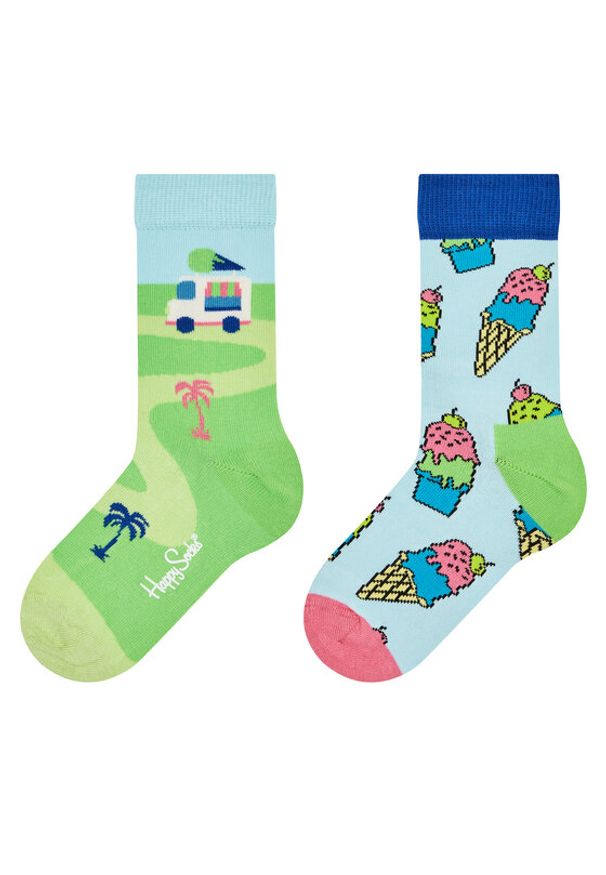 Happy-Socks - Happy Socks Zestaw 2 par wysokich skarpet dziecięcych KICE02-6000 Kolorowy. Materiał: bawełna, materiał. Wzór: kolorowy