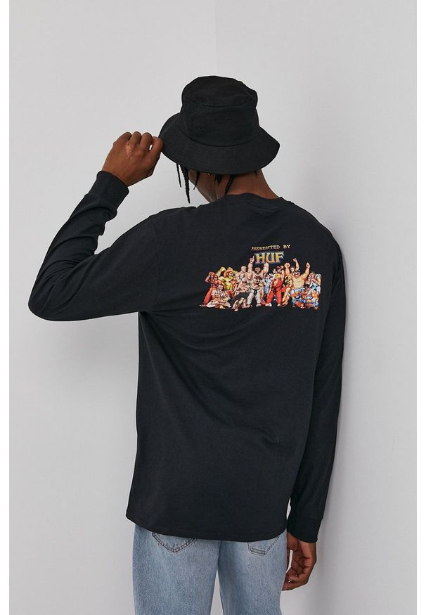 HUF - Longsleeve. Okazja: na co dzień. Kolor: czarny. Długość rękawa: długi rękaw. Wzór: nadruk. Styl: casual