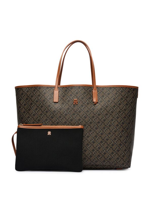TOMMY HILFIGER - Tommy Hilfiger Torebka Th Monoplay Maxi Tote Le AW0AW18850 Czarny. Kolor: czarny. Materiał: skórzane