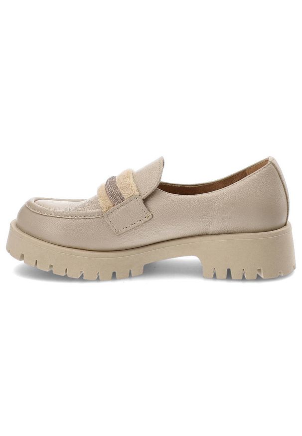 Beżowe Półbuty Lemar Eleganckie Skórzane Buty Damskie. Okazja: do pracy. Kolor: beżowy. Materiał: skóra. Szerokość cholewki: normalna. Styl: elegancki