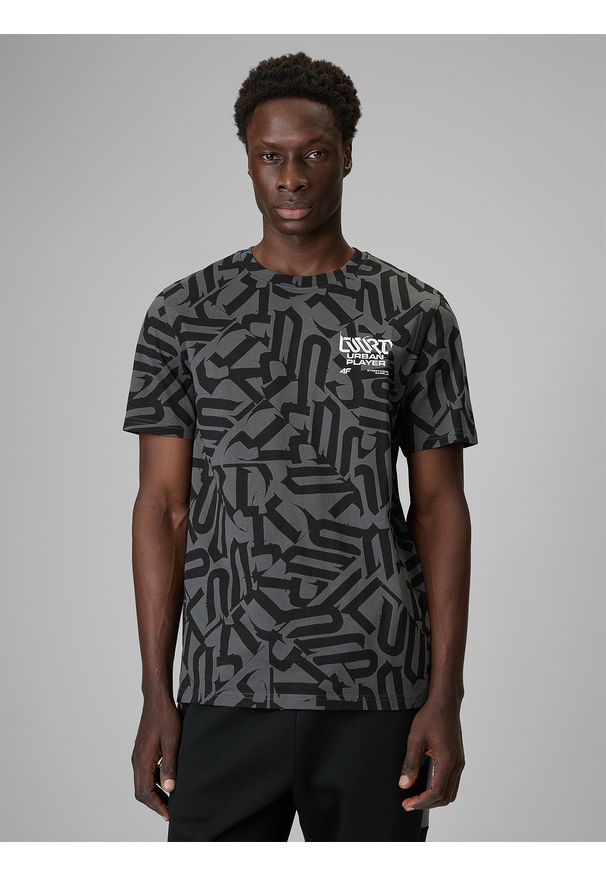 4f - 4F T-shirt regular z nadrukiem męski - czarny M. Okazja: na co dzień. Kolor: czarny. Materiał: dzianina, bawełna, materiał. Wzór: nadruk. Styl: casual