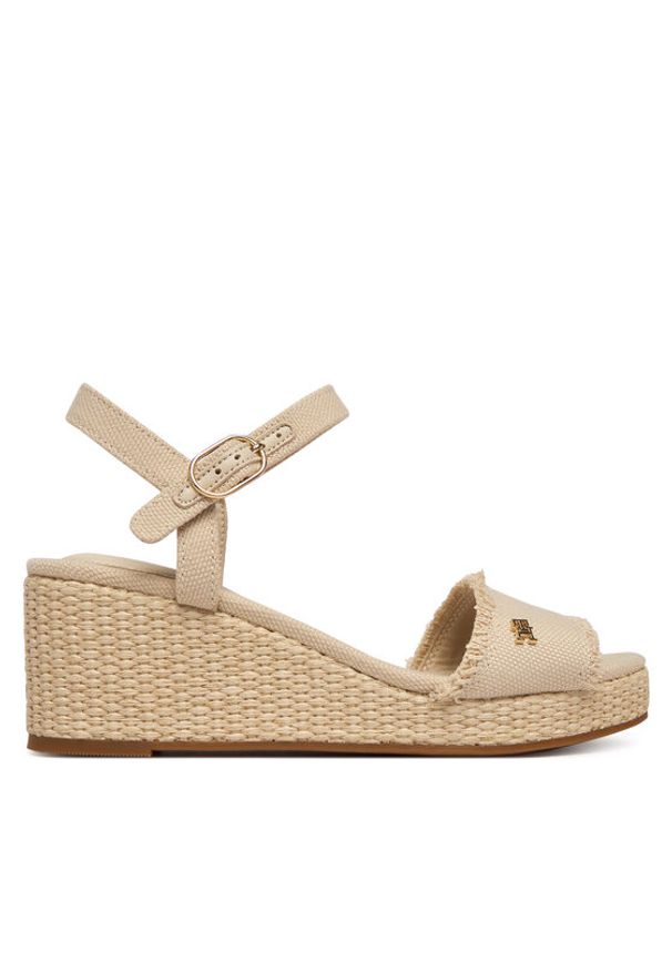 TOMMY HILFIGER - Tommy Hilfiger Sandały Mid Woven Wedge Espad Fringe FW0FW09470 Beżowy. Kolor: beżowy. Materiał: materiał