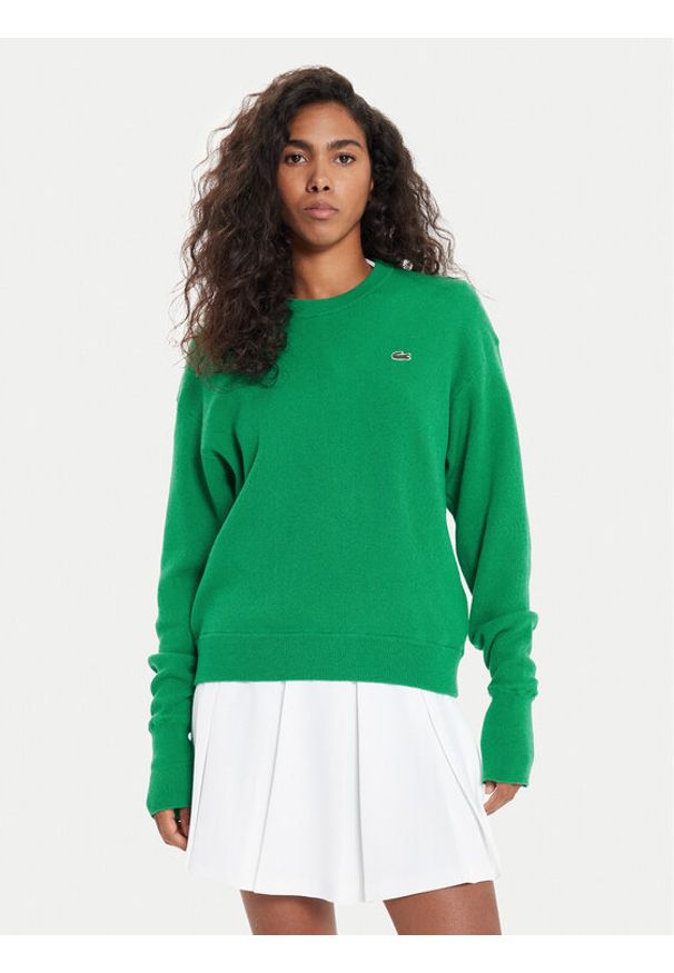 Lacoste Sweter AF9551 Zielony Regular Fit. Kolor: zielony. Materiał: wełna