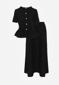 Born2be - Czarny Komplet z Wiskozą Rozkloszowana Spódnica i Bluzka z Baskinką Adrimala. Kolor: czarny. Materiał: wiskoza #7