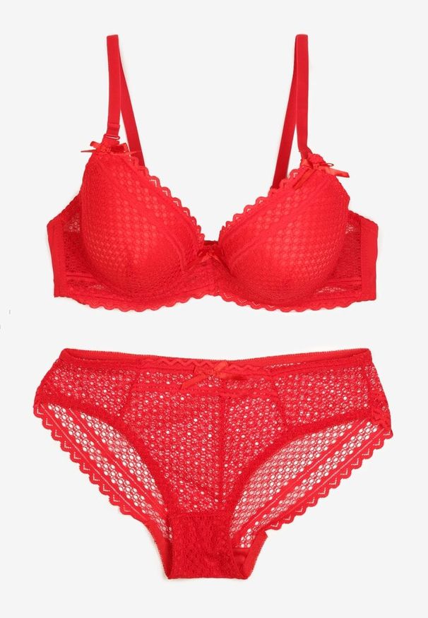 Born2be - Czerwony Komplet Koronkowy Biustonosz Full Cup i Majtki Figi Irithiana. Kolor: czerwony. Materiał: koronka. Wzór: aplikacja, koronka