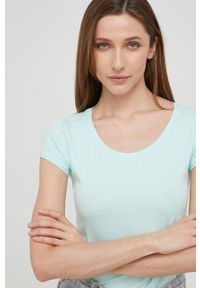 Answear Lab t-shirt damski kolor turkusowy. Kolor: turkusowy. Materiał: dzianina. Długość rękawa: krótki rękaw. Długość: krótkie. Styl: wakacyjny #2