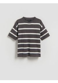 Reserved - Bawełniany t-shirt w paski - ciemnoszary. Kolor: szary. Materiał: bawełna. Wzór: paski #1