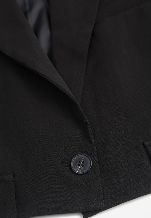 Born2be - Czarna Garniturowa Kamizelka Zapinana na Guzik Tiamants. Kolor: czarny. Materiał: jeans. Styl: klasyczny