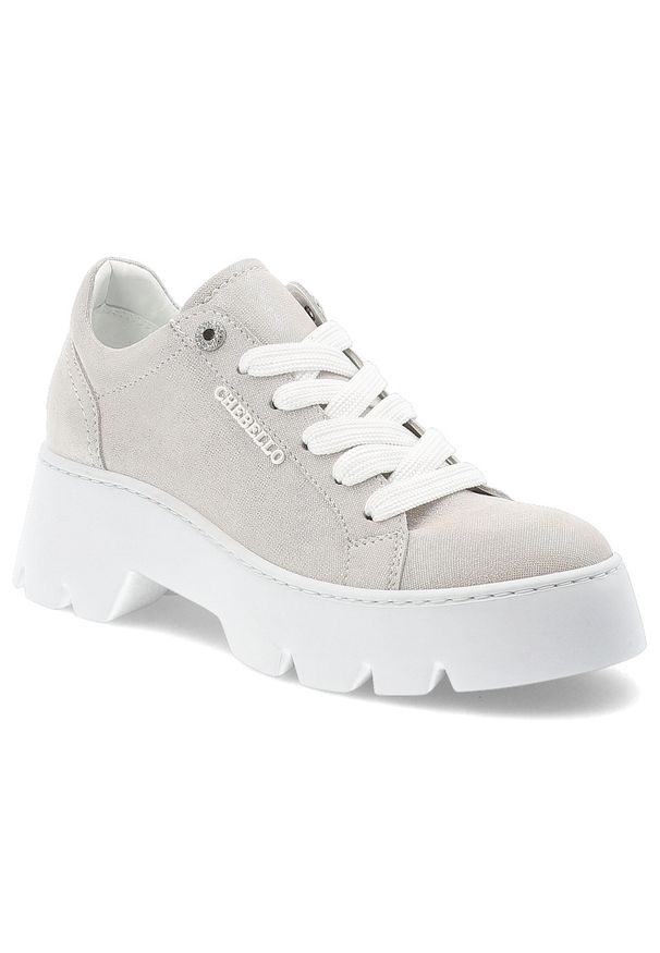 CheBello - Srebrne Półbuty Chebello Modne Obuwie Damskie. Zapięcie: sznurówki. Kolor: srebrny. Materiał: materiał. Styl: elegancki, klasyczny