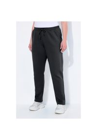 ULLA POPKEN - Damskie Spodnie dresowe miękki materiał wewnętrzny elastyczna gumka w pasie. Kolekcja: plus size. Kolor: czarny. Materiał: bawełna, elastan, materiał
