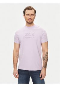 Karl Lagerfeld - KARL LAGERFELD T-Shirt 755030 542225 Fioletowy Regular Fit. Typ kołnierza: dekolt w karo. Kolor: fioletowy. Materiał: bawełna #1