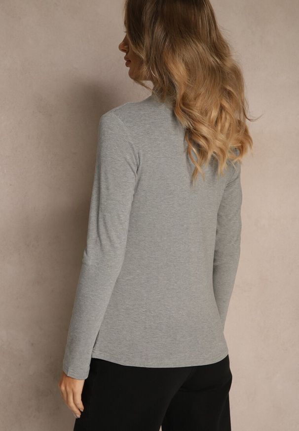 Renee - Szara Casualowa Bluzka z Golfem Longsleeve Ralaia. Okazja: na co dzień. Typ kołnierza: golf. Kolor: szary. Materiał: jeans. Długość rękawa: długi rękaw. Styl: casual