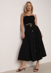 Born2be - Czarna Spódnica Rozkloszowana z Bawełną i Paskiem oraz Kieszniami Jorlea. Okazja: na co dzień. Kolor: czarny. Materiał: bawełna. Sezon: lato. Styl: casual, elegancki, boho, klasyczny #2