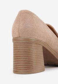 Renee - Beżowe Półbuty na Grubym Słupku z Paskiem z Klamerką Celuri. Okazja: do pracy. Zapięcie: pasek. Kolor: beżowy. Obcas: na słupku #6