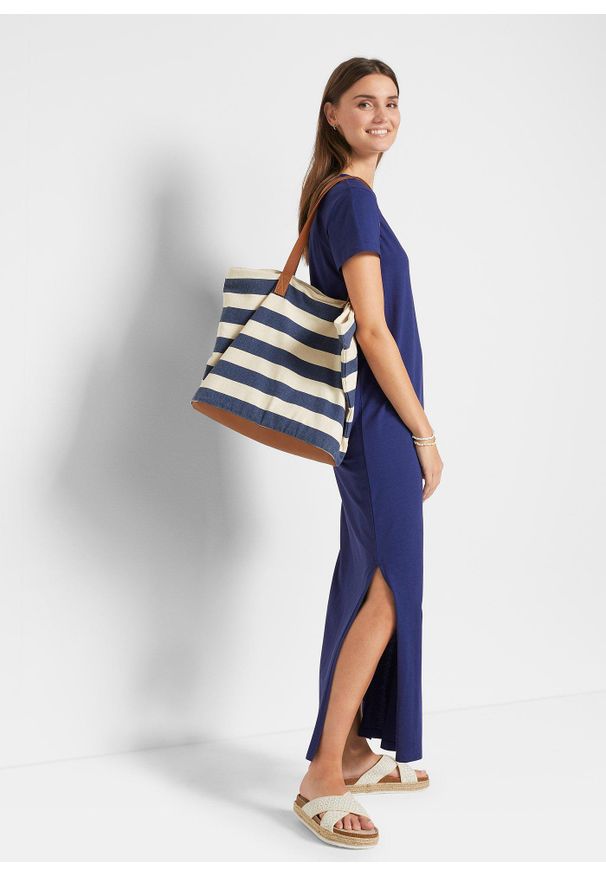 bonprix - Długa sukienka z czystej bawełny. Kolor: niebieski. Materiał: bawełna. Długość: maxi
