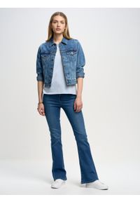 Big-Star - Spodnie jeans damskie z rozszerzaną nogawką niebieskie Clara Flare 372. Kolor: niebieski. Długość: krótkie