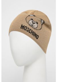MOSCHINO - Moschino czapka kolor złoty z cienkiej dzianiny. Kolor: złoty. Materiał: dzianina #2