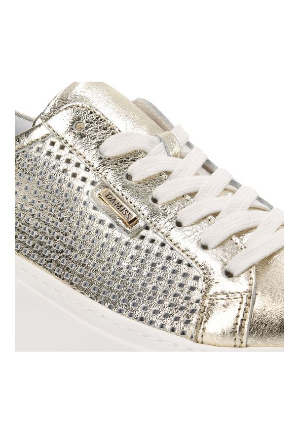 DAMISS - Złote Stylowe Sneakersy Damiss Modne Obuwie Damskie. Okazja: na co dzień. Kolor: złoty. Materiał: materiał. Styl: elegancki