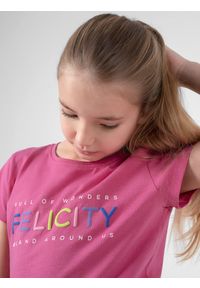 4f - T-shirt z nadrukiem dziewczęcy. Kolor: różowy. Materiał: bawełna, dzianina. Wzór: nadruk #2