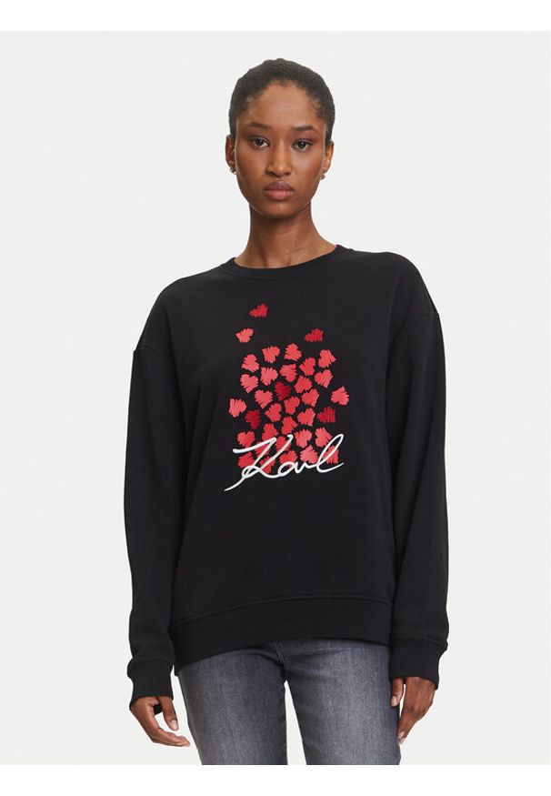 Karl Lagerfeld - KARL LAGERFELD Bluza A3W20006 Czarny Regular Fit. Typ kołnierza: dekolt w karo. Kolor: czarny. Materiał: bawełna