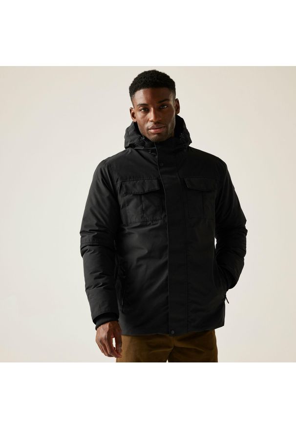 Regatta - Kurtka męska przejściowa ocieplana przeciwdeszczowa Eamont. Kolor: czarny. Materiał: tkanina, puch, bawełna. Sport: turystyka piesza