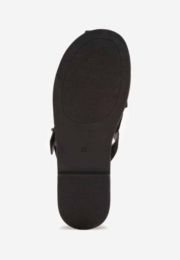 Born2be - Czarne Klapki z Paskami w Stylu Gladiatorek z Klamerką Lorianatea. Okazja: na co dzień. Kolor: czarny. Materiał: jeans. Sezon: lato. Styl: casual