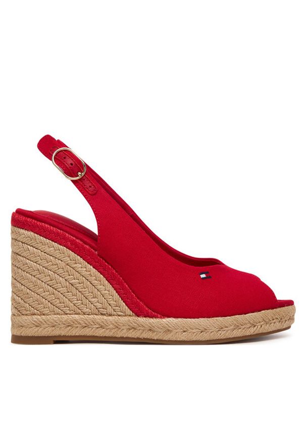 TOMMY HILFIGER - Tommy Hilfiger Espadryle Flag High Wedge Espad Slingback FW0FW09343 Czerwony. Kolor: czerwony. Materiał: materiał
