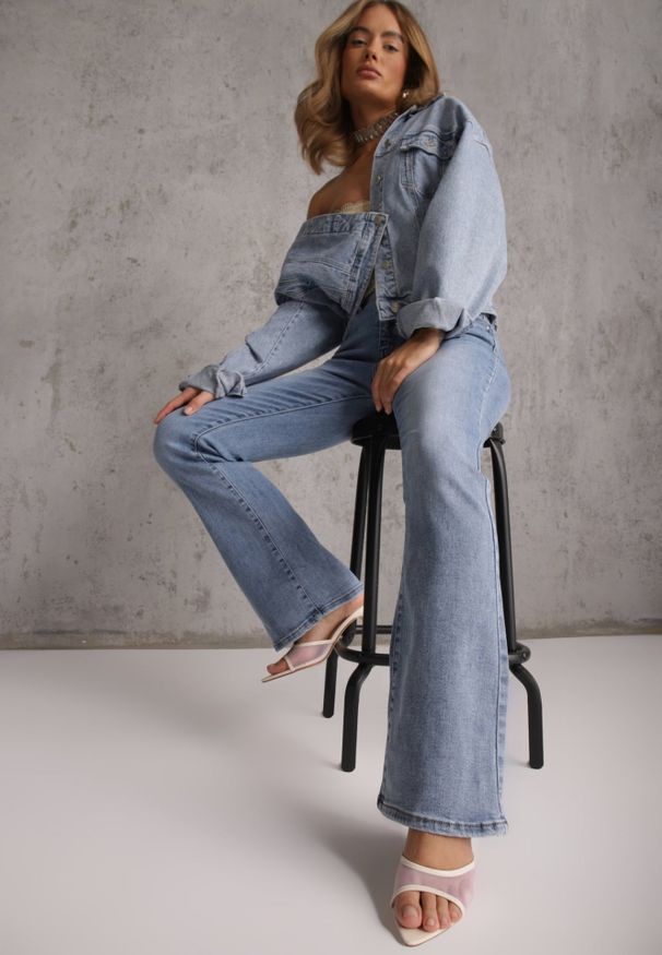 Renee - Niebieskie Casualowe Jeansy Flare Regular Waist z Bawełną Joshea. Okazja: na co dzień. Kolekcja: plus size. Kolor: niebieski. Długość: krótkie. Styl: casual