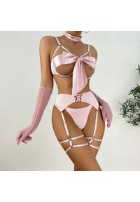 Intica - Komplet bielizny z kokardą na romantyczne wieczory Wikje. Kolor: różowy. Materiał: materiał, skóra #6