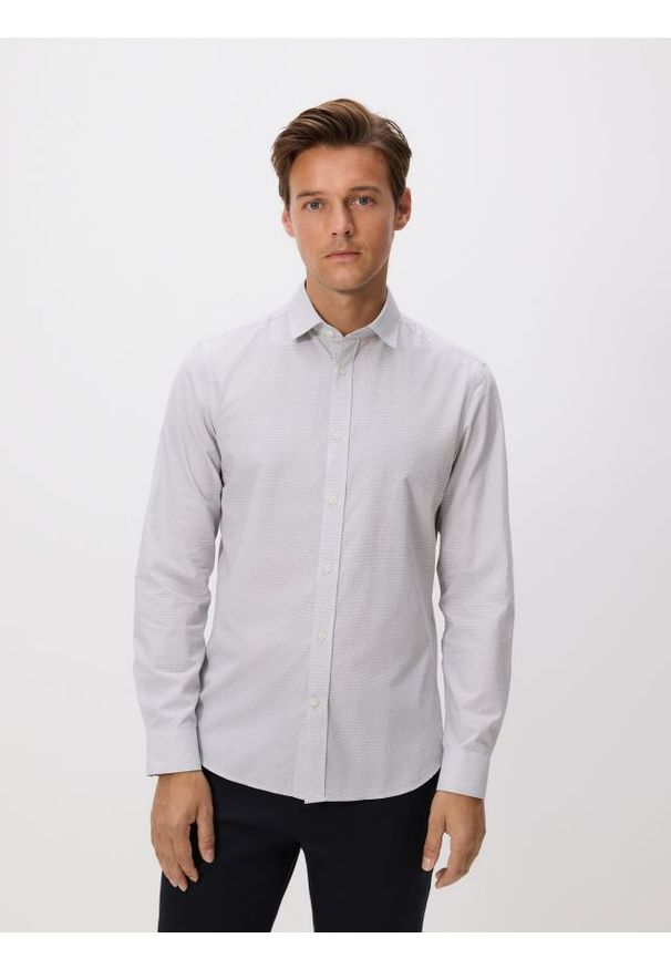 Reserved - Koszula slim z bawełny egipskiej - beżowy. Kolor: beżowy. Materiał: bawełna