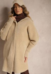 Renee - Beżowy Płaszcz Wełniany z Alpaką Oversize Długi z Kapturem Ortylia. Typ kołnierza: kaptur. Kolor: beżowy. Materiał: wełna. Długość rękawa: długi rękaw. Długość: długie