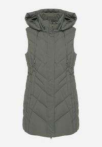 Born2be - Zielona Taliowana Kamizelka z Pikowanymi Przeszyciami i Kapturem Tuloria. Okazja: na spacer. Kolor: zielony. Materiał: jeans #4