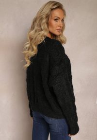 Renee - Czarny Luźny Sweter z Miękkiej Dzianiny Misgannis. Kolor: czarny. Materiał: dzianina. Wzór: ze splotem #5