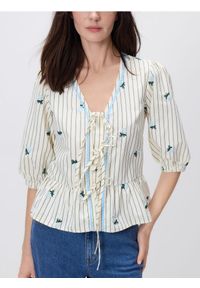 Reserved - Bluzka z kwiatowym wzorem - złamana biel. Materiał: tkanina. Wzór: kwiaty #1