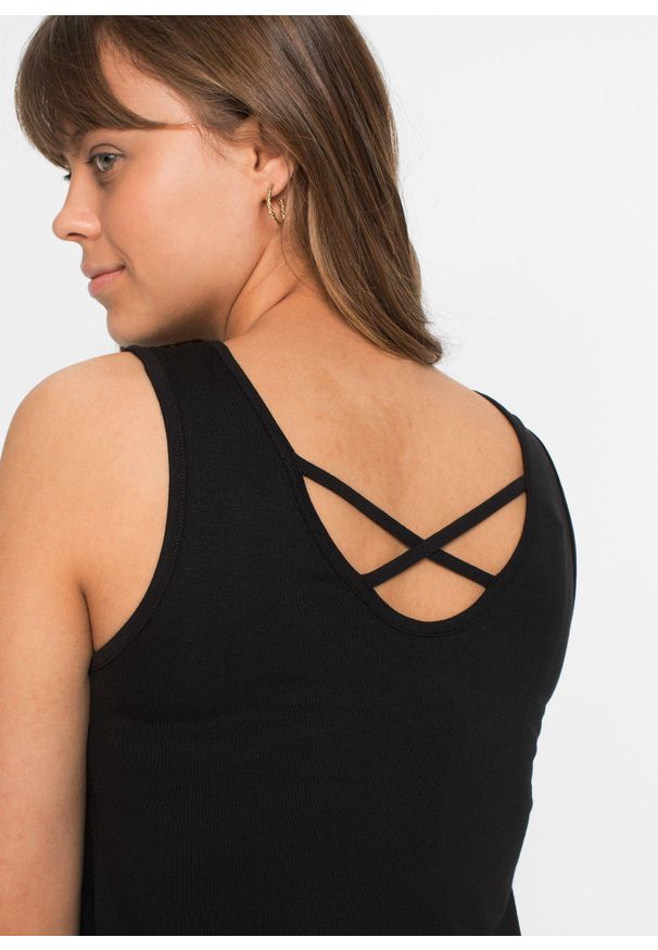 bonprix - Shirt z nadrukiem. Kolor: czarny. Długość rękawa: bez rękawów. Wzór: nadruk. Sezon: lato