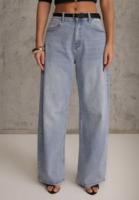 Renee - Niebieskie Jeansy Balloon z Bawełną High Waist Pronadina. Okazja: na co dzień. Stan: podwyższony. Kolor: niebieski. Styl: casual, retro #5