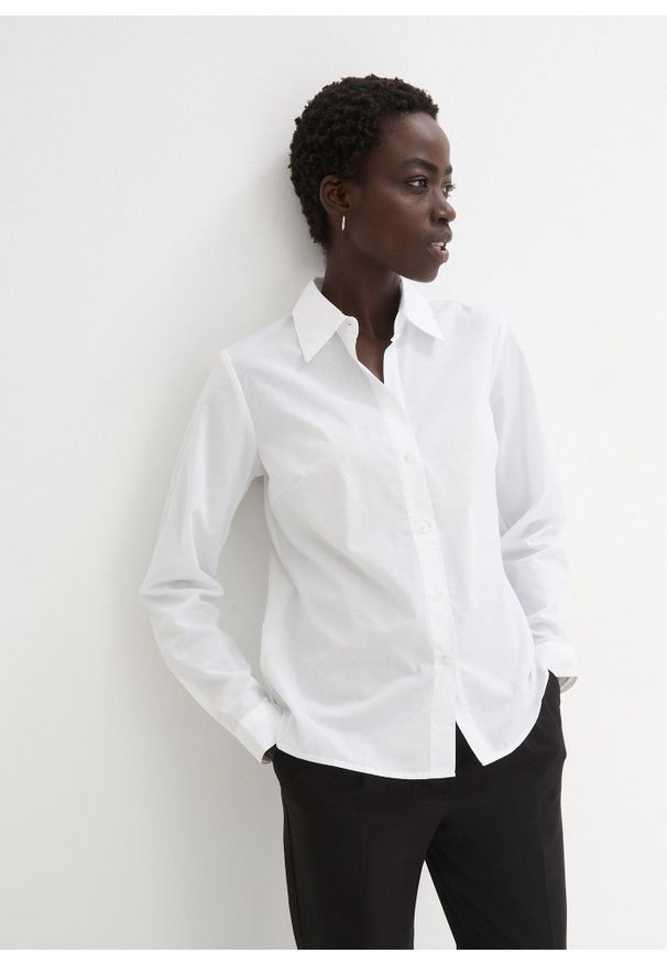 bonprix - Bluzka koszulowa. Typ kołnierza: kołnierzyk klasyczny. Kolor: biały. Materiał: bawełna