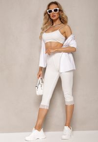 Renee - Białe Spodnie z Bawełny o Długości 3/4 Legginsy Abiknia. Okazja: na co dzień. Kolekcja: plus size. Kolor: biały. Materiał: bawełna. Wzór: aplikacja. Styl: casual, elegancki