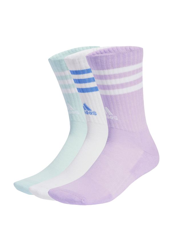 Adidas - 3-Stripes Cushioned Crew Socks 3 Pairs. Kolor: biały, wielokolorowy, różowy, zielony. Materiał: materiał
